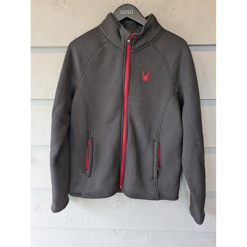 Spyder Jacket Mens Medium Black Fleece Full Zip Waffle Knit Ski Winter